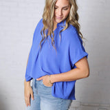 Tamsyn Drop Shoulder Collared Blouse - Cobalt Blue