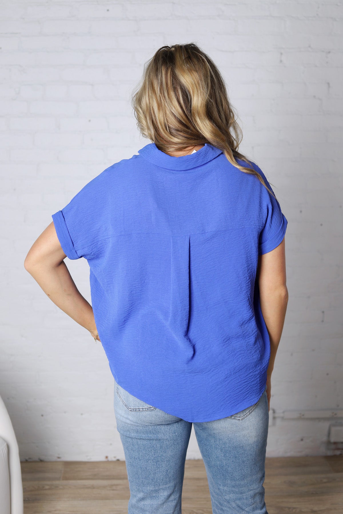 Tamsyn Drop Shoulder Collared Blouse - Cobalt Blue