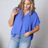 Tamsyn Drop Shoulder Collared Blouse - Cobalt Blue