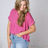 Tamsyn Drop Shoulder Collared Blouse - Mauve Pink
