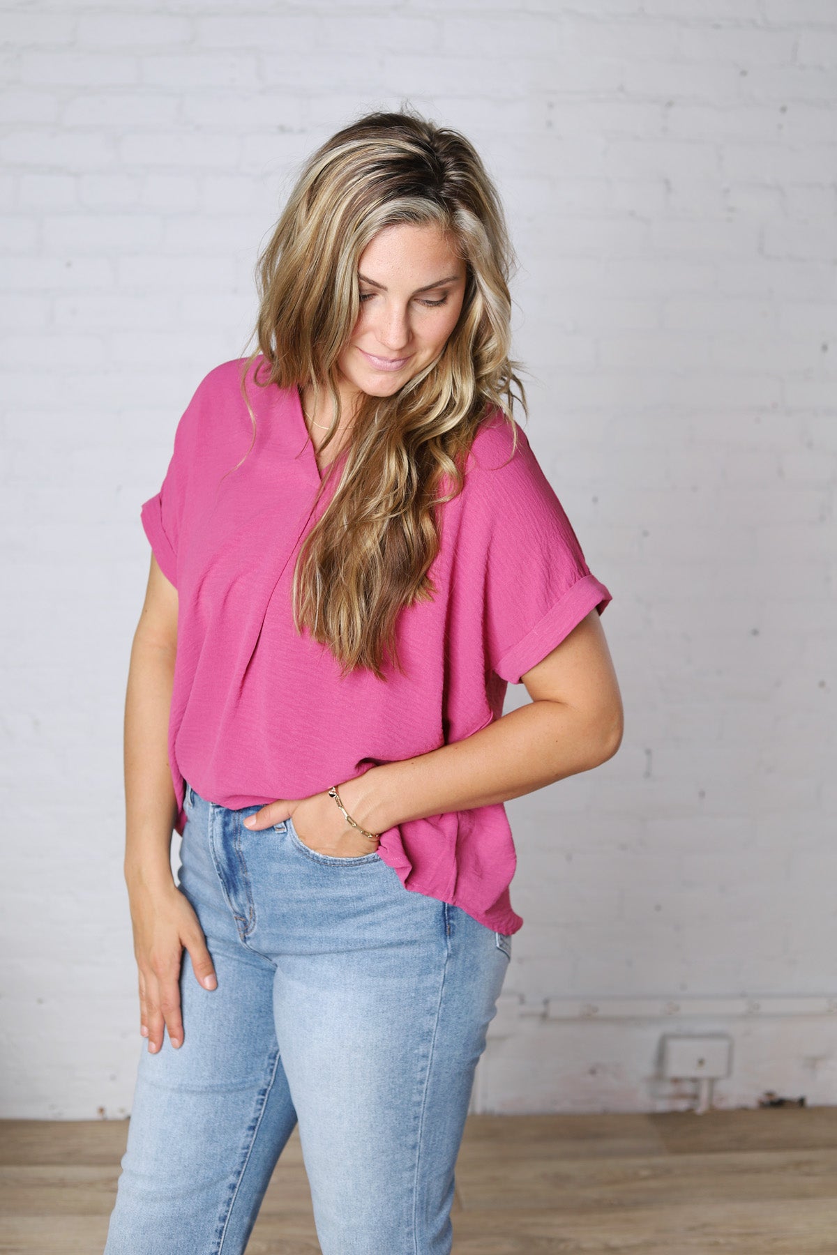 Tamsyn Drop Shoulder Collared Blouse - Mauve Pink