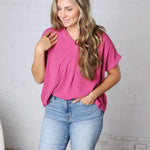 Tamsyn Drop Shoulder Collared Blouse - Mauve Pink