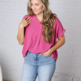 Tamsyn Drop Shoulder Collared Blouse - Mauve Pink