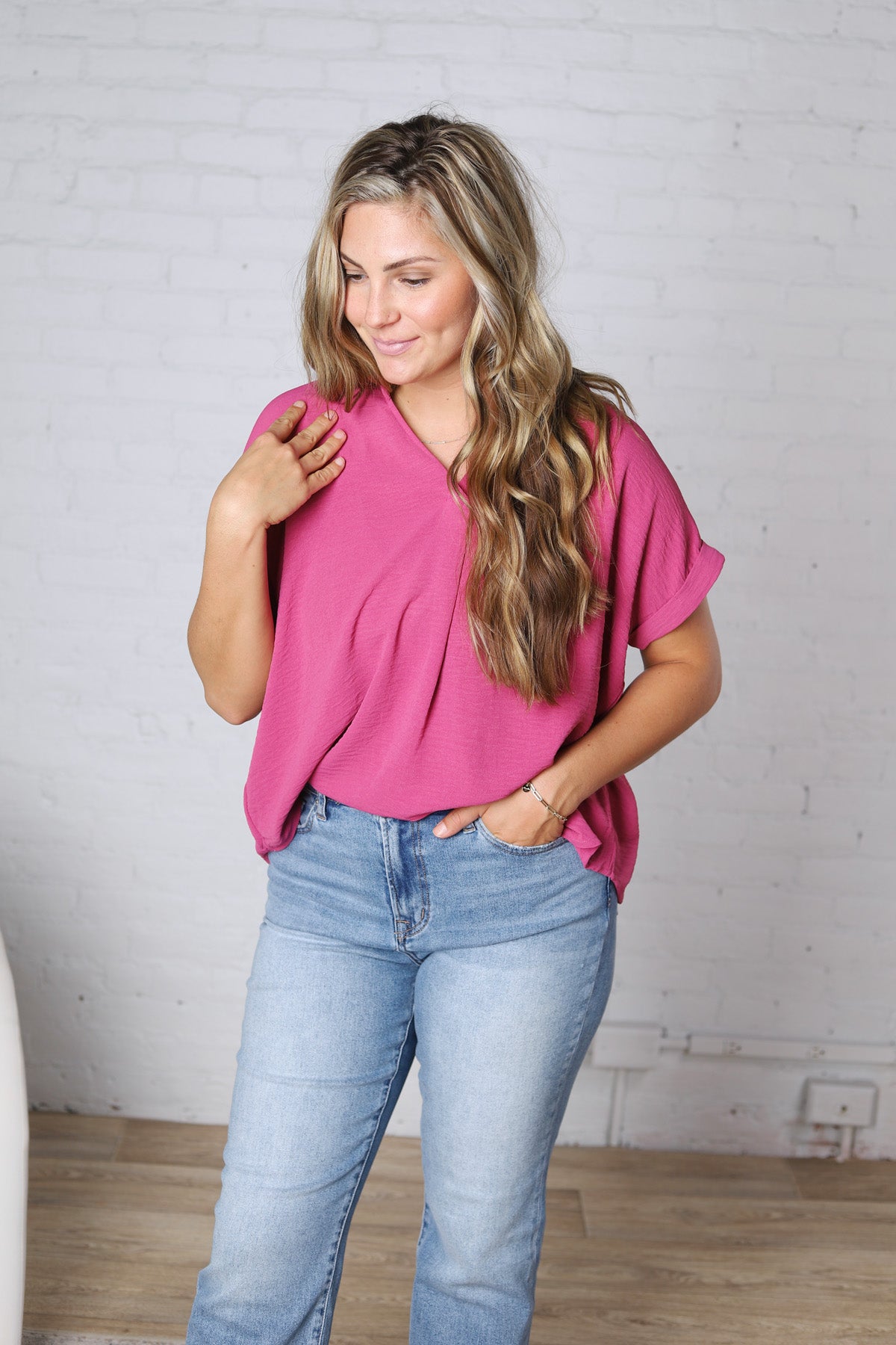 Tamsyn Drop Shoulder Collared Blouse - Mauve Pink
