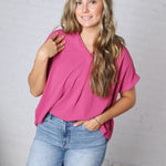 Tamsyn Drop Shoulder Collared Blouse - Mauve Pink