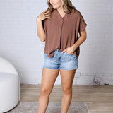 Tamsyn Drop Shoulder Collared Blouse - Mocha
