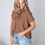 Tamsyn Drop Shoulder Collared Blouse - Mocha