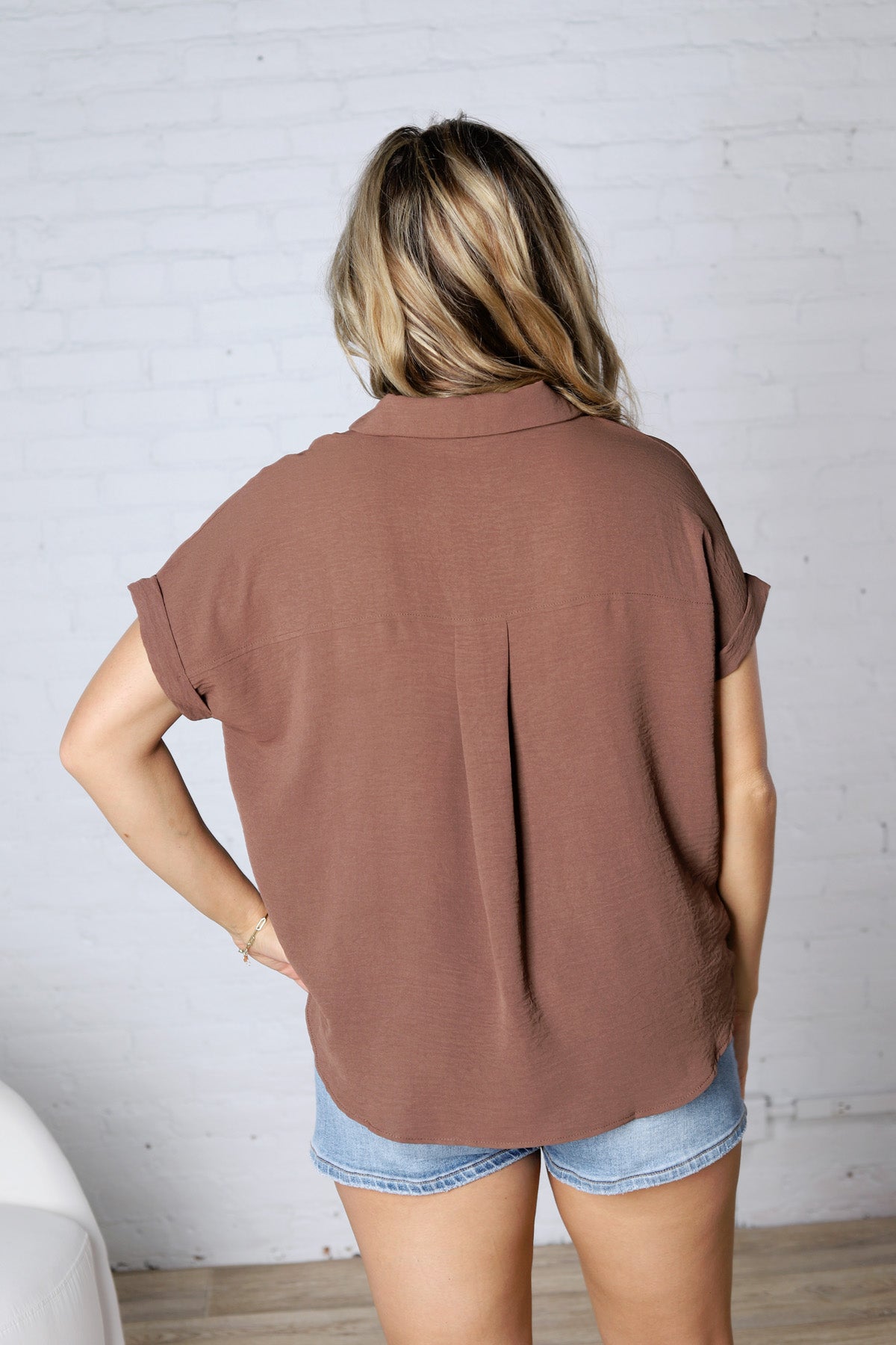 Tamsyn Drop Shoulder Collared Blouse - Mocha