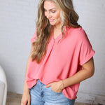 Tamsyn Drop Shoulder Collared Blouse - Rose Pink