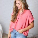 Tamsyn Drop Shoulder Collared Blouse - Rose Pink