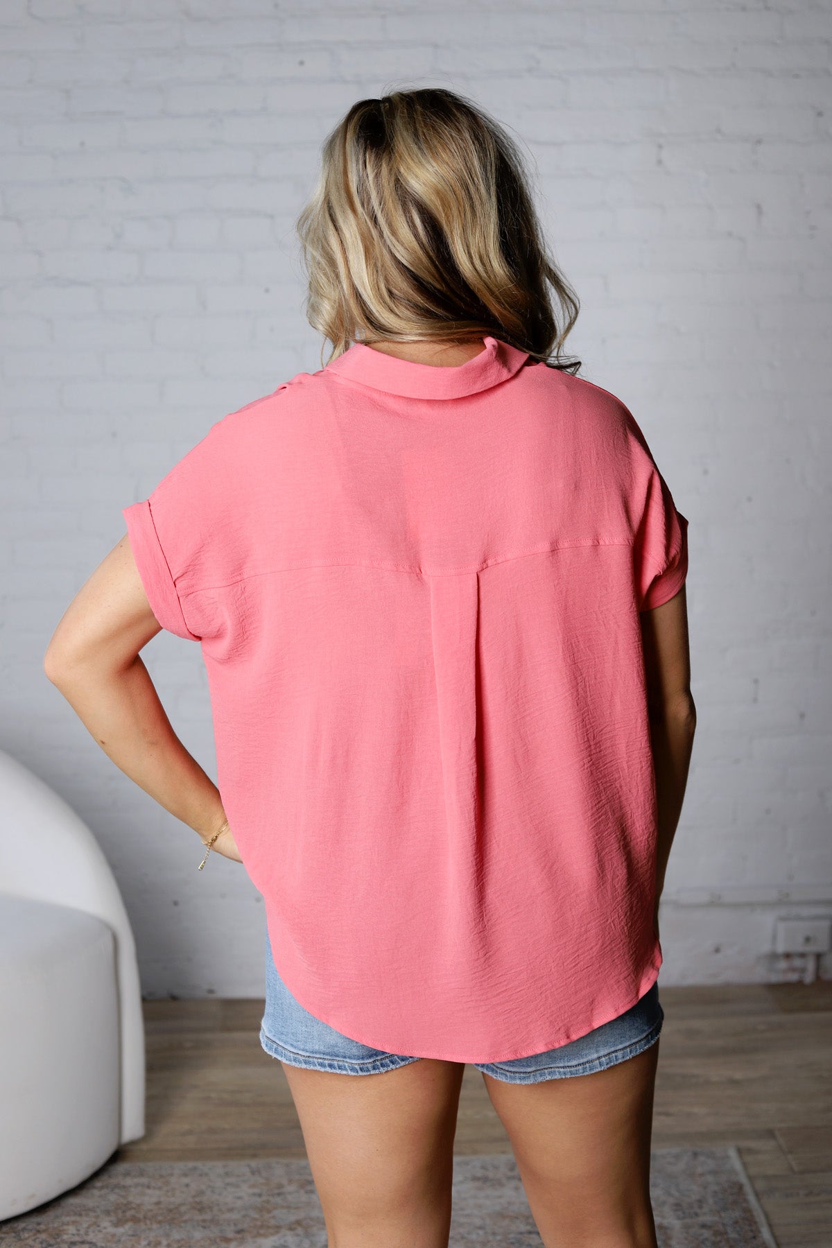 Tamsyn Drop Shoulder Collared Blouse - Rose Pink