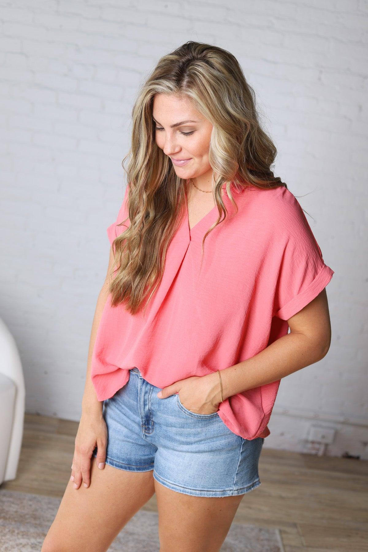 Tamsyn Drop Shoulder Collared Blouse - Rose Pink FINAL SALE