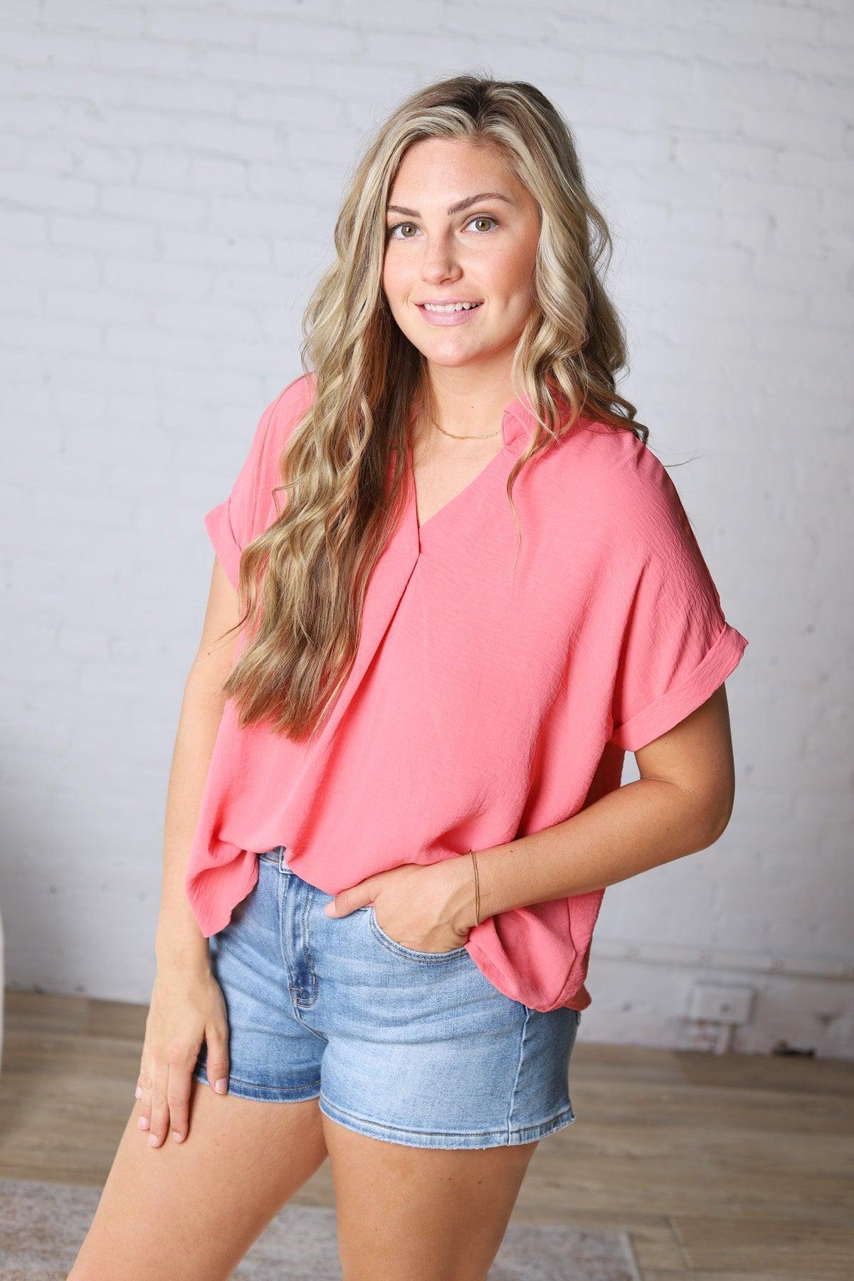 Tamsyn Drop Shoulder Collared Blouse - Rose Pink FINAL SALE