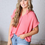 Tamsyn Drop Shoulder Collared Blouse - Rose Pink