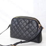 Tanya Crossbody with Quilted Pattern and Metal Flower Detail - Black