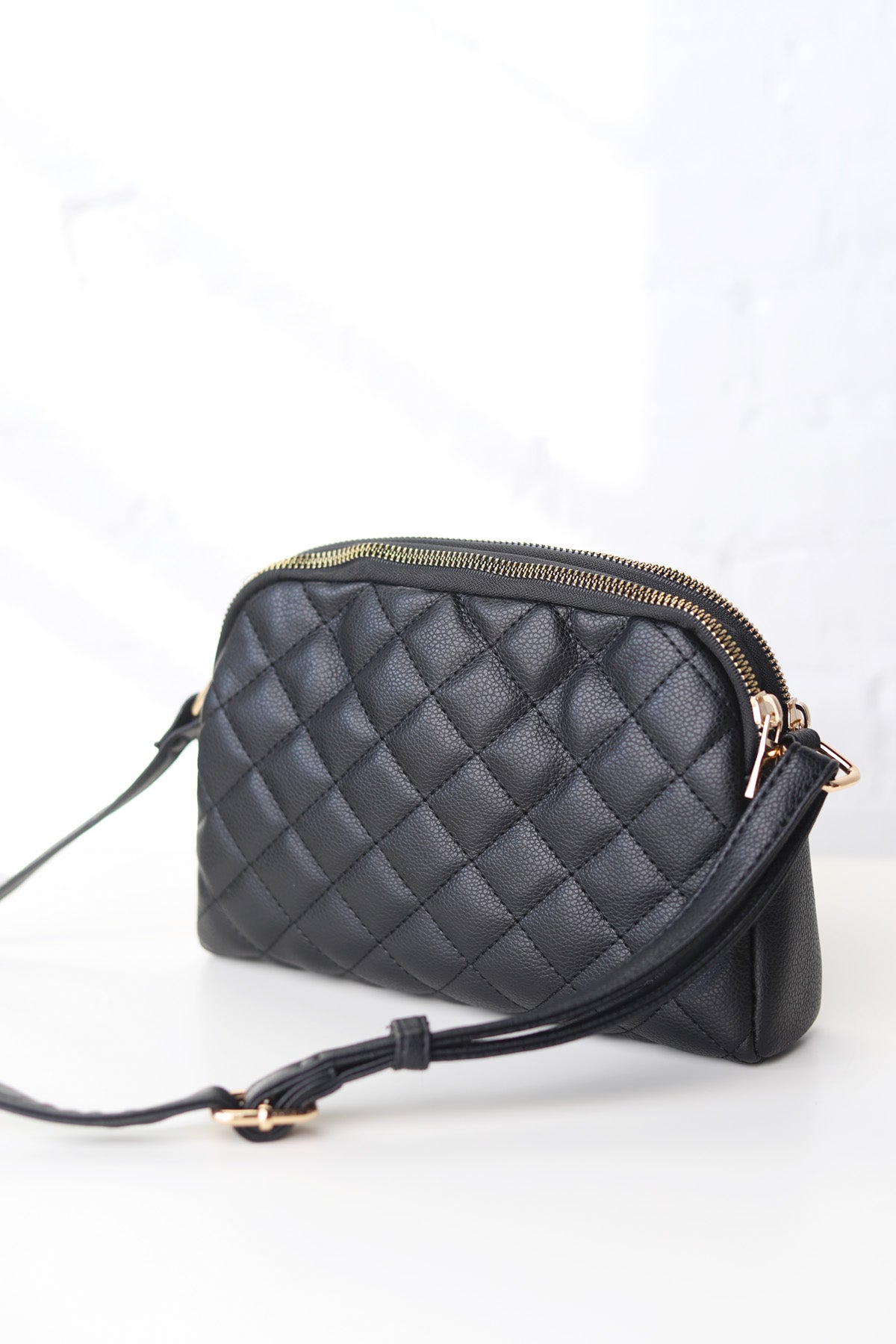 Tanya Crossbody with Quilted Pattern and Metal Flower Detail - Black
