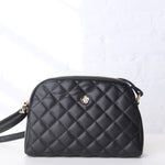 Tanya Crossbody with Quilted Pattern and Metal Flower Detail - Black