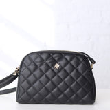 Tanya Crossbody with Quilted Pattern and Metal Flower Detail - Black