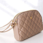 Tanya Crossbody with Quilted Pattern and Metal Flower Detail - Light Taupe