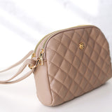 Tanya Crossbody with Quilted Pattern and Metal Flower Detail - Light Taupe