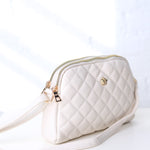 Tanya Crossbody with Quilted Pattern and Metal Flower Detail - Off White