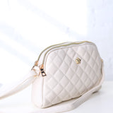 Tanya Crossbody with Quilted Pattern and Metal Flower Detail - Off White