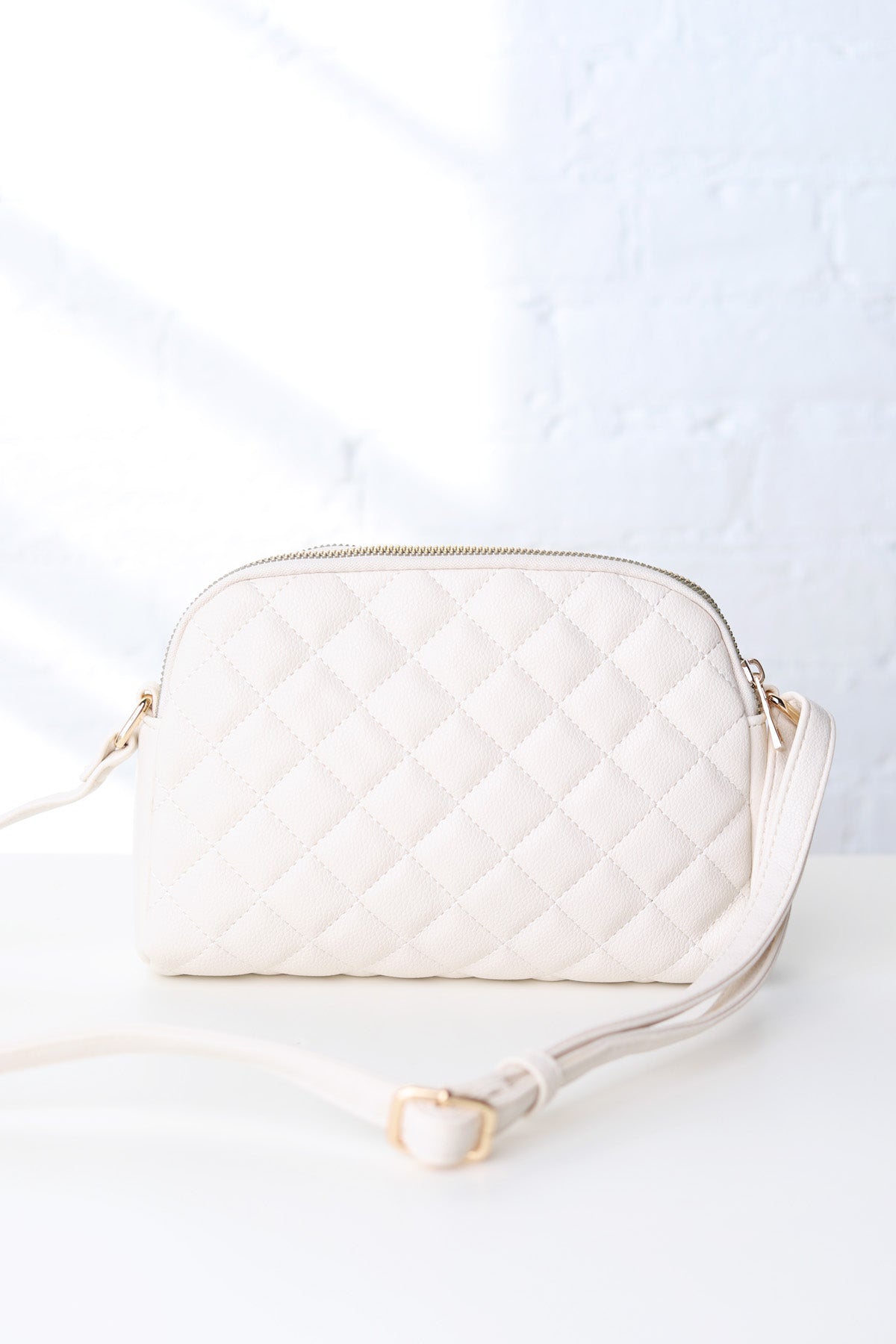 Tanya Crossbody with Quilted Pattern and Metal Flower Detail - Off White