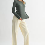 Taryn Fitted Ribbed Knit Top - Green