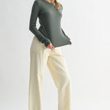 Taryn Fitted Ribbed Knit Top - Green