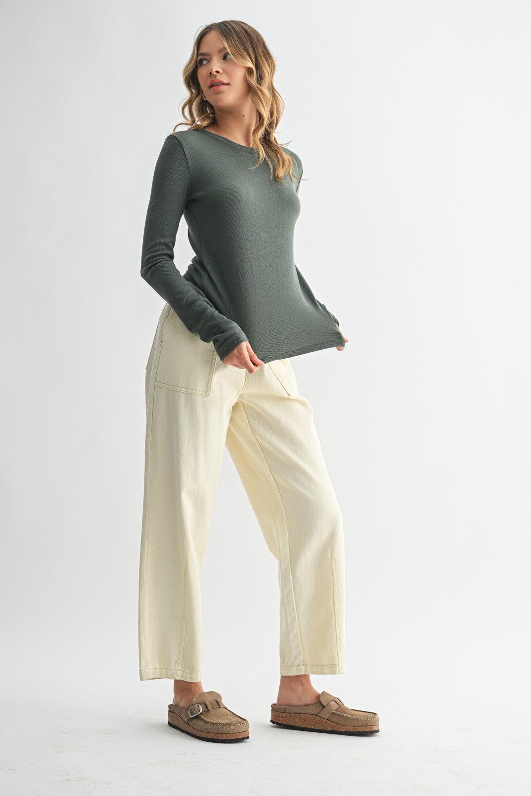 Taryn Fitted Ribbed Knit Top - Green