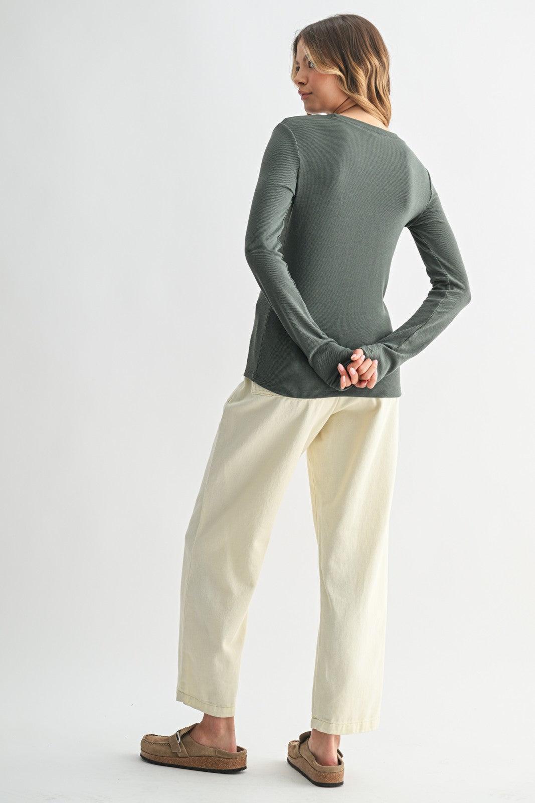 Taryn Fitted Ribbed Knit Top - Green