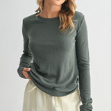 Taryn Fitted Ribbed Knit Top - Green
