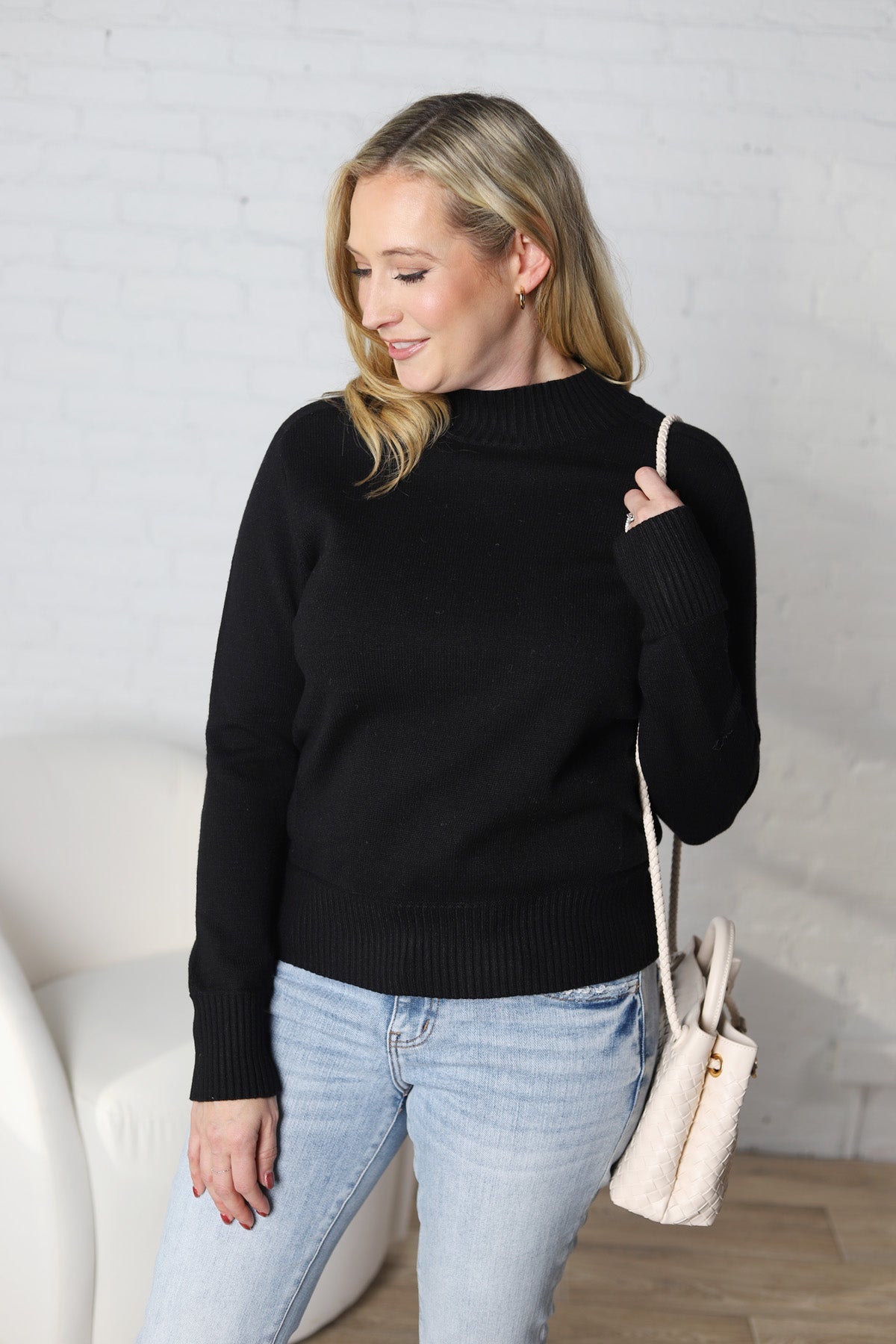 Tavia Classic Mock Neck Sweater - Black