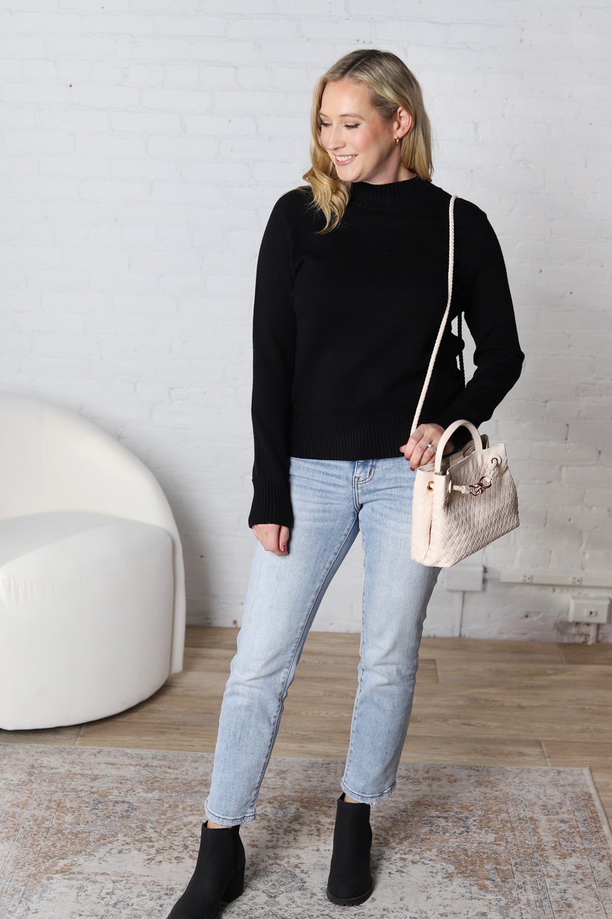 Tavia Classic Mock Neck Sweater - Black - FINAL SALE