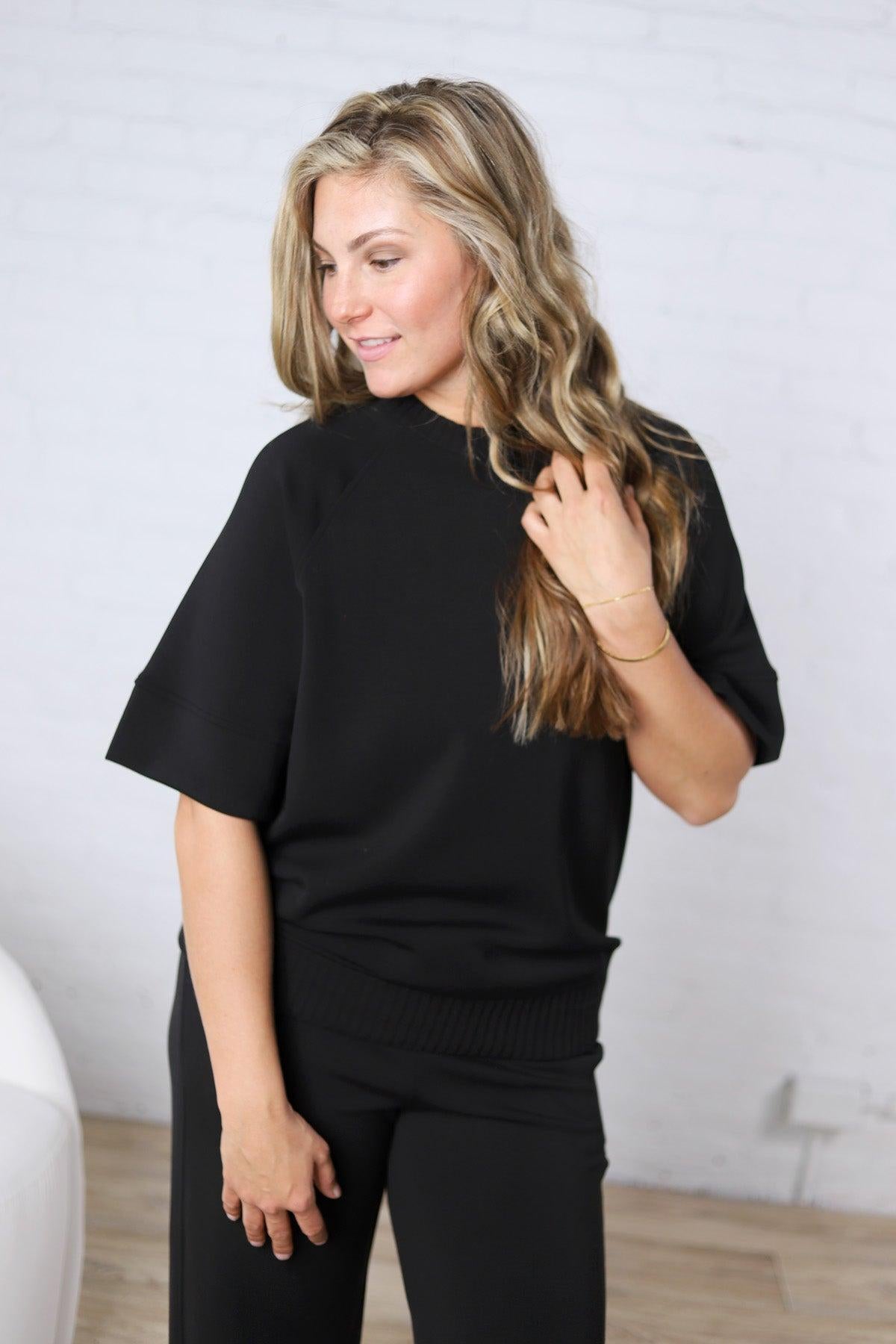 Tavyn Modal Scuba Luxe Short Sleeve Top - Black