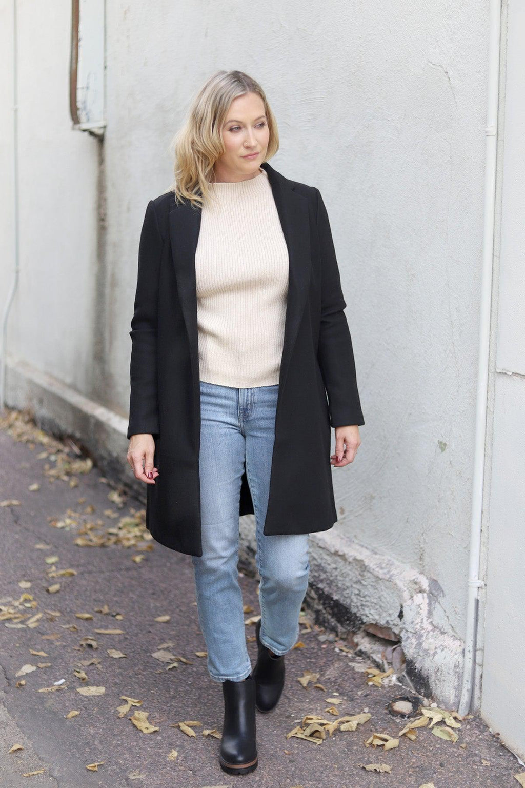 Tawny Black Fleece Long Line Coat
