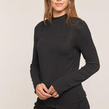 Tayce Mock Neck Ribbed Knit Top - Black