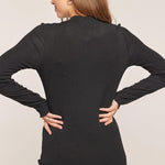 Tayce Mock Neck Ribbed Knit Top - Black