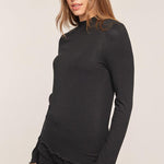 Tayce Mock Neck Ribbed Knit Top - Black