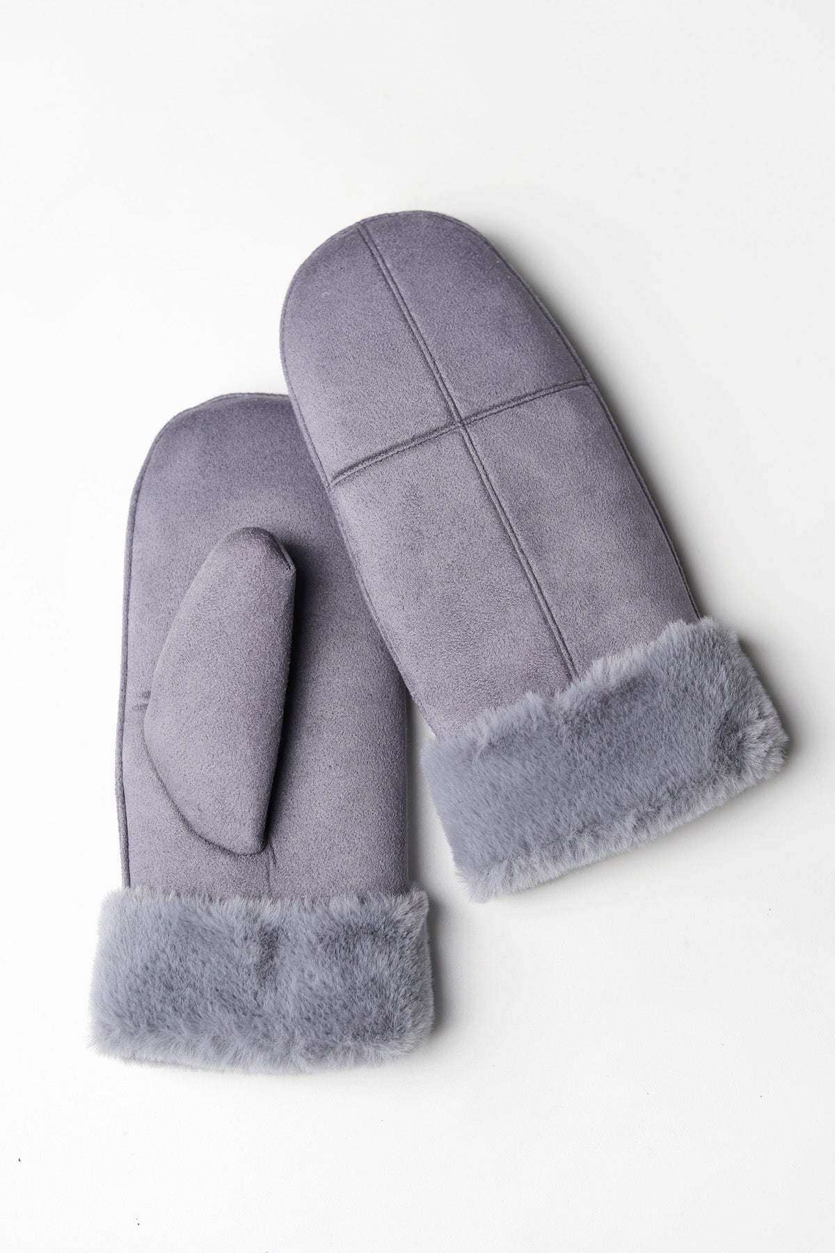 Taylar Gray Suede Faux Fur Cuff Mittens