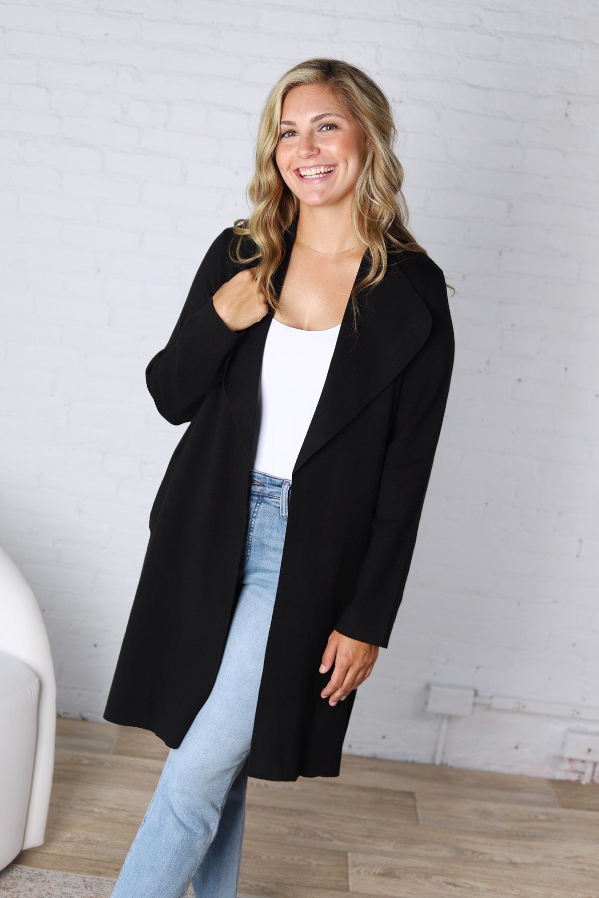Taytum Open Front Longline Cardigan - Black FINAL SALE