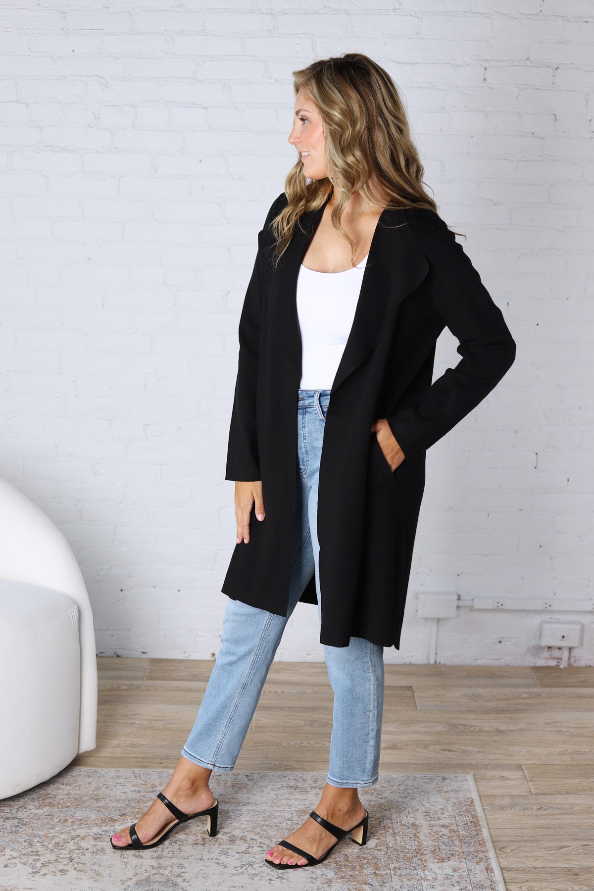 Taytum Open Front Longline Cardigan - Black FINAL SALE