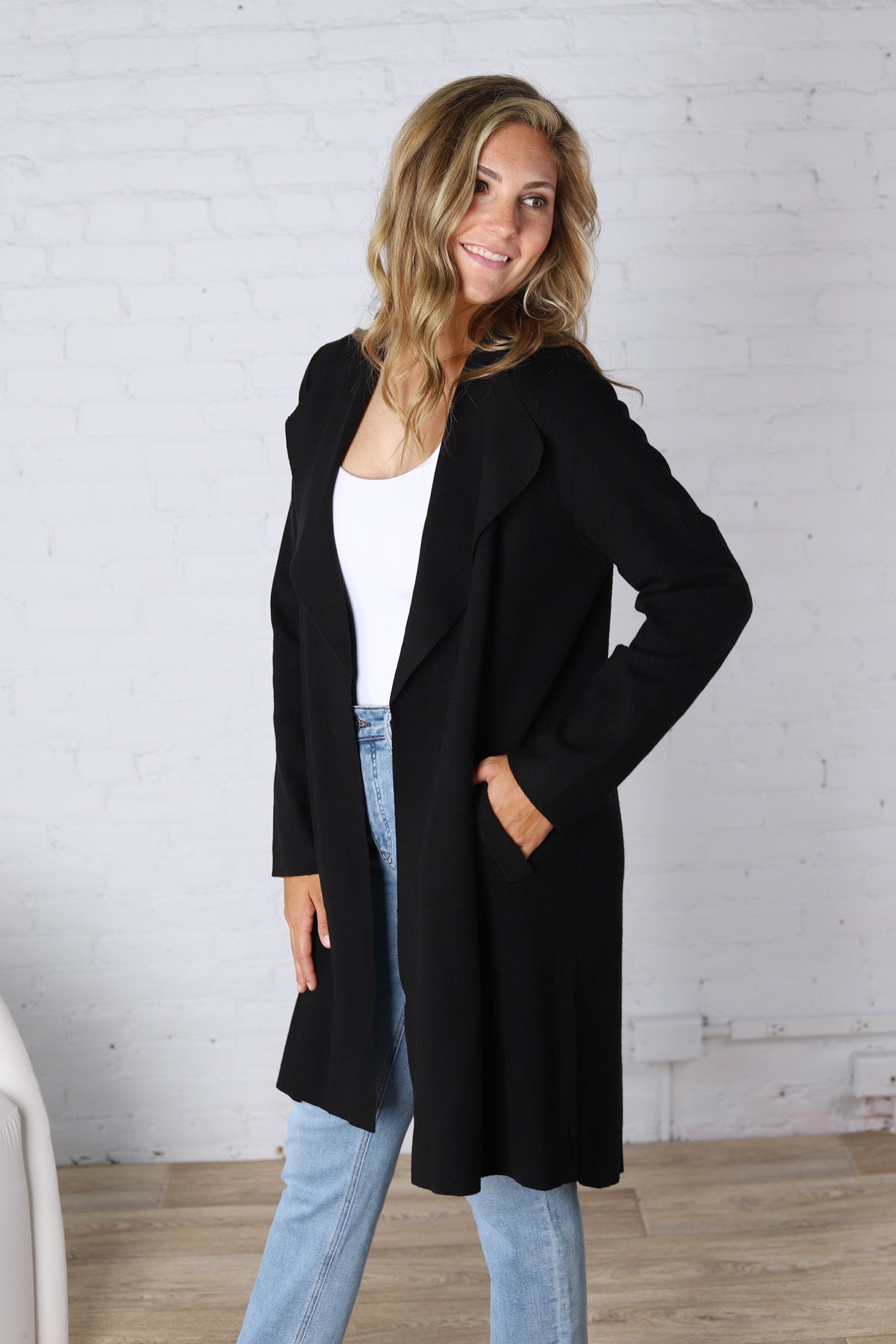 Taytum Open Front Longline Cardigan - Black FINAL SALE