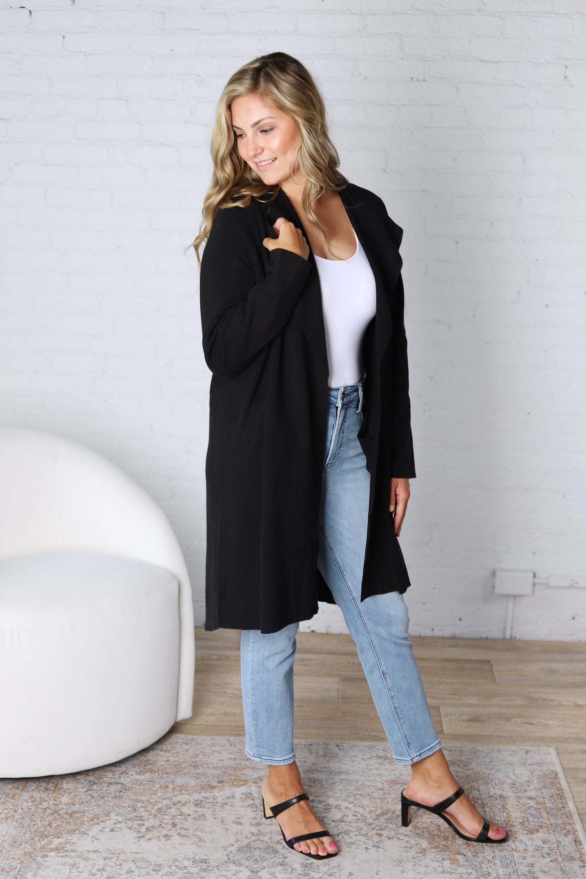 Taytum Open Front Longline Cardigan - Black FINAL SALE