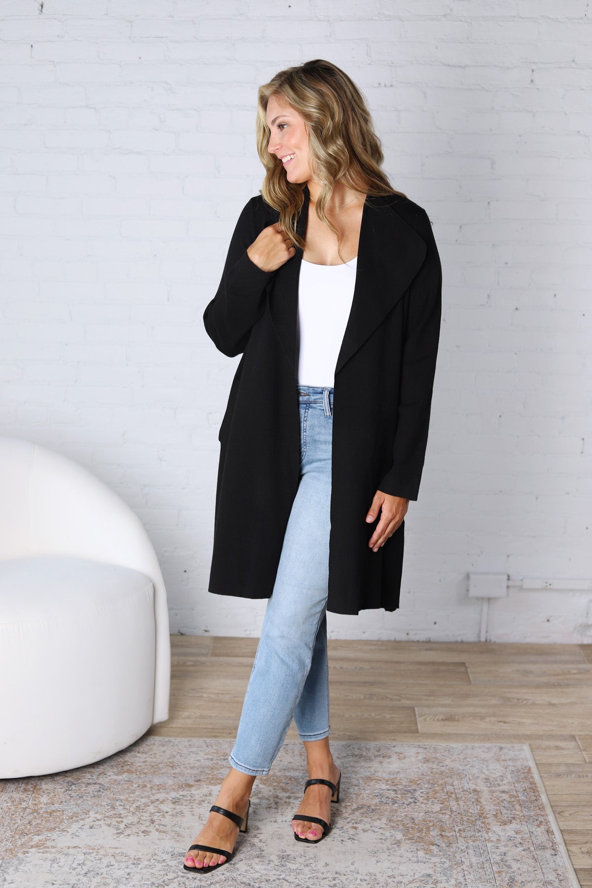 Taytum Open Front Longline Cardigan - Black FINAL SALE