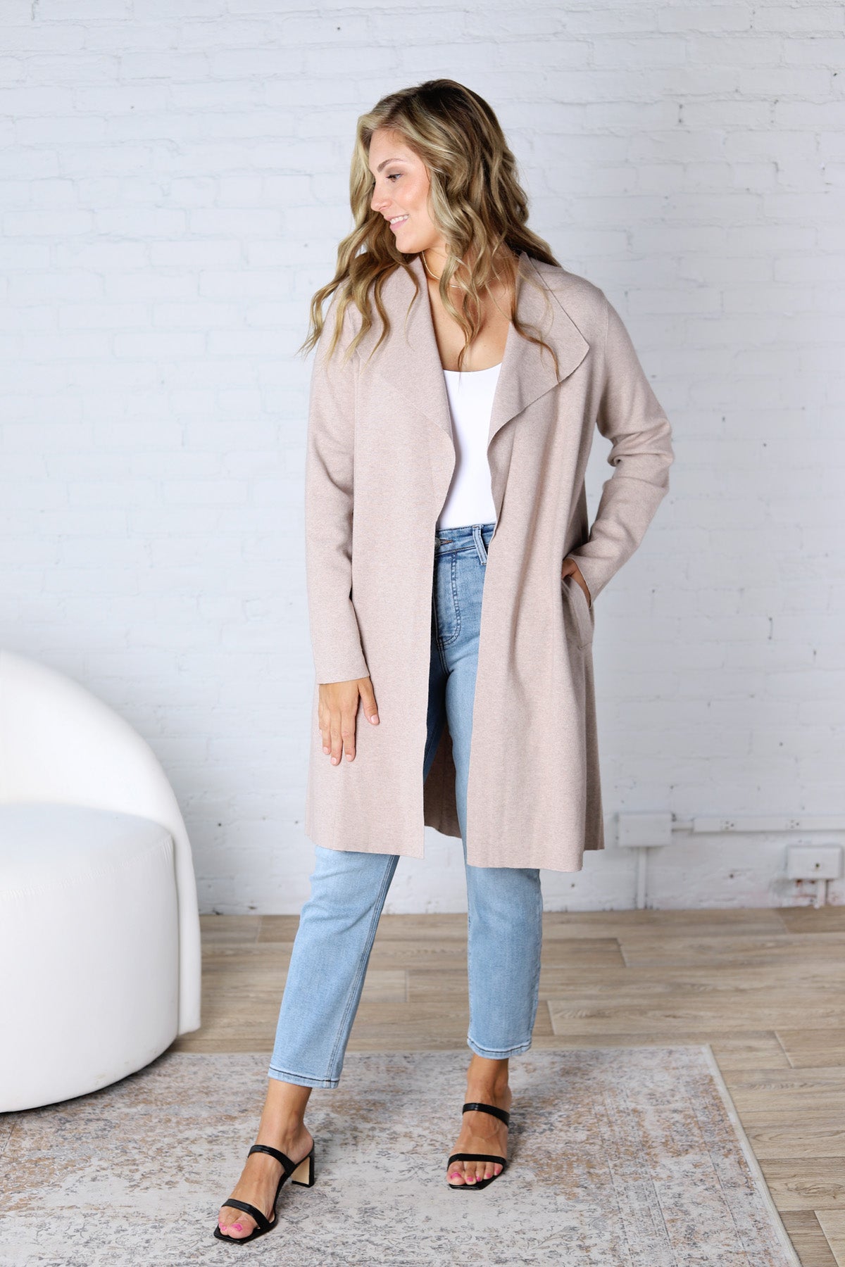 Taytum Open Front Longline Cardigan - Oatmeal