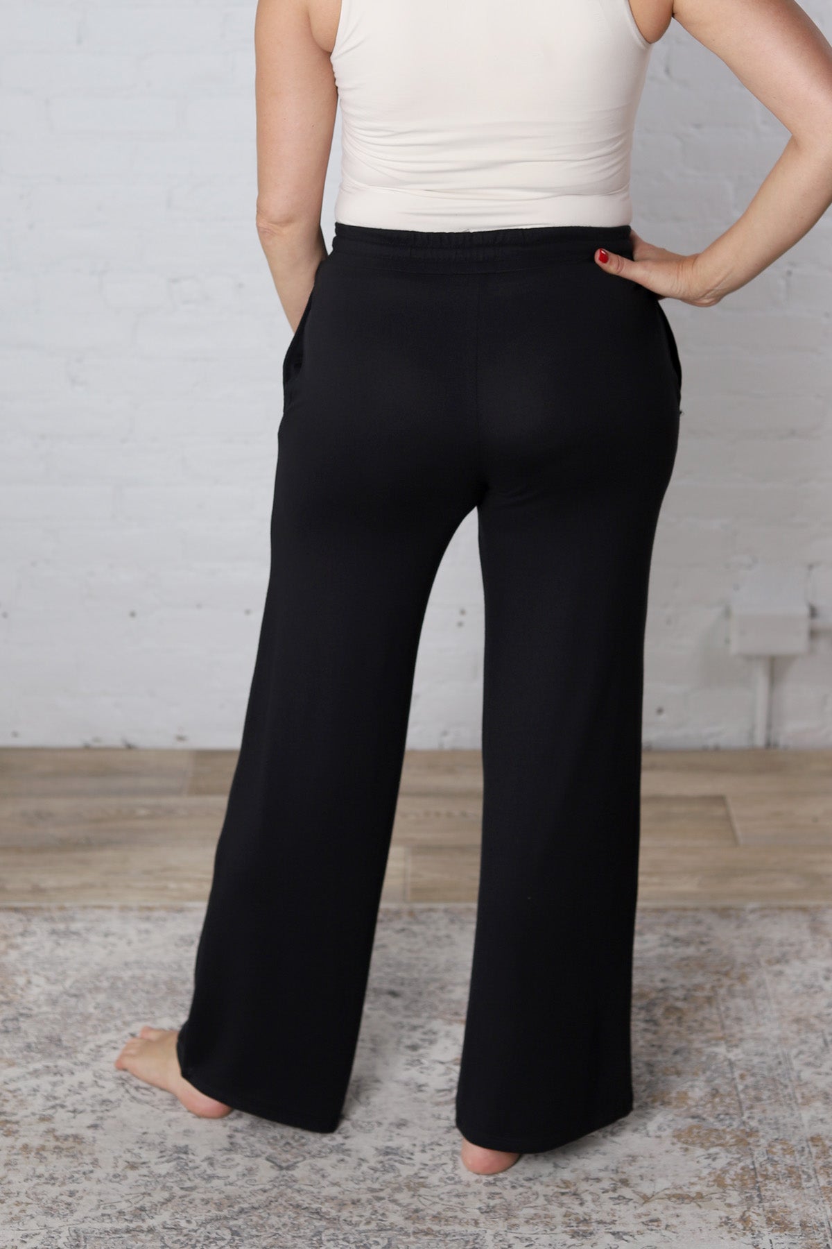 Tennar Brushed Hacci Wide Leg Lounge Pants - Black