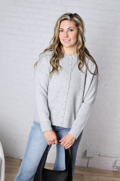 Tessa Button Down Cardigan - Lt Grey FINAL SALE