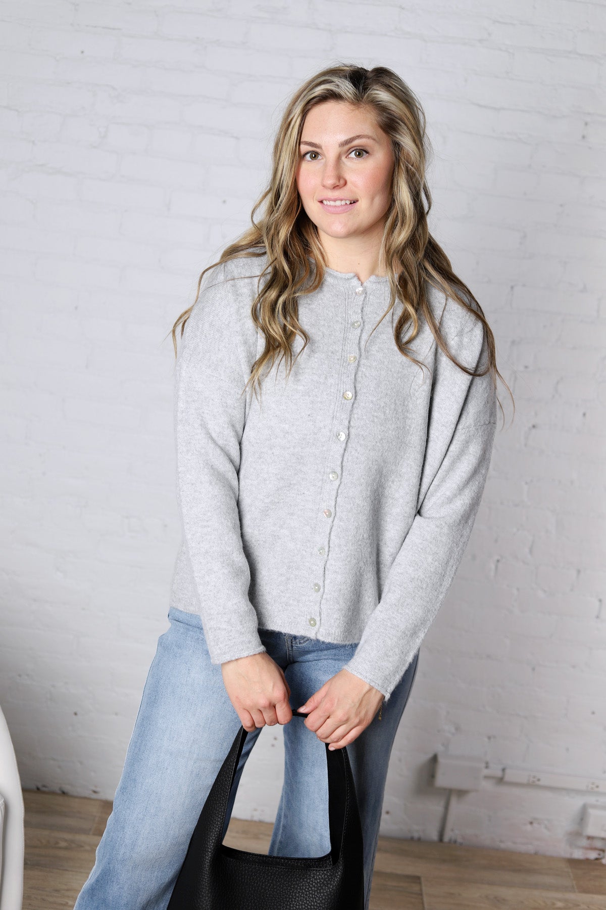Tessa Button Down Cardigan - Lt Grey