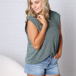 Tessie Tucked Shoulder Top - Hunter Green